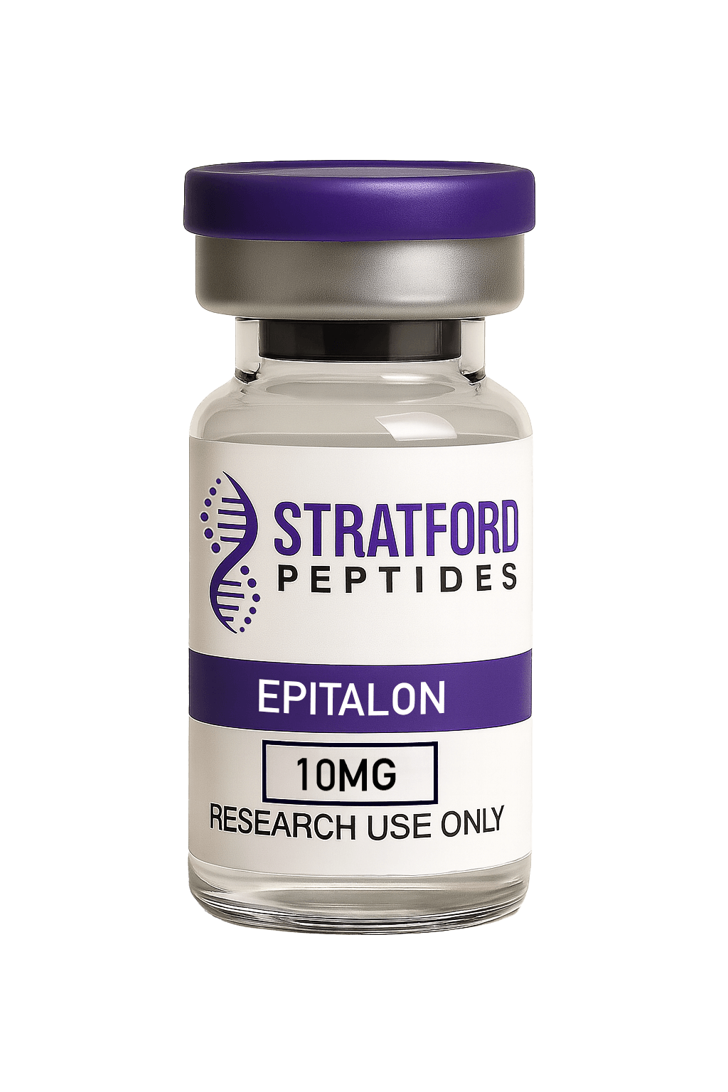 Epitalon 10mg labelled research peptide vial with lyophilised powder